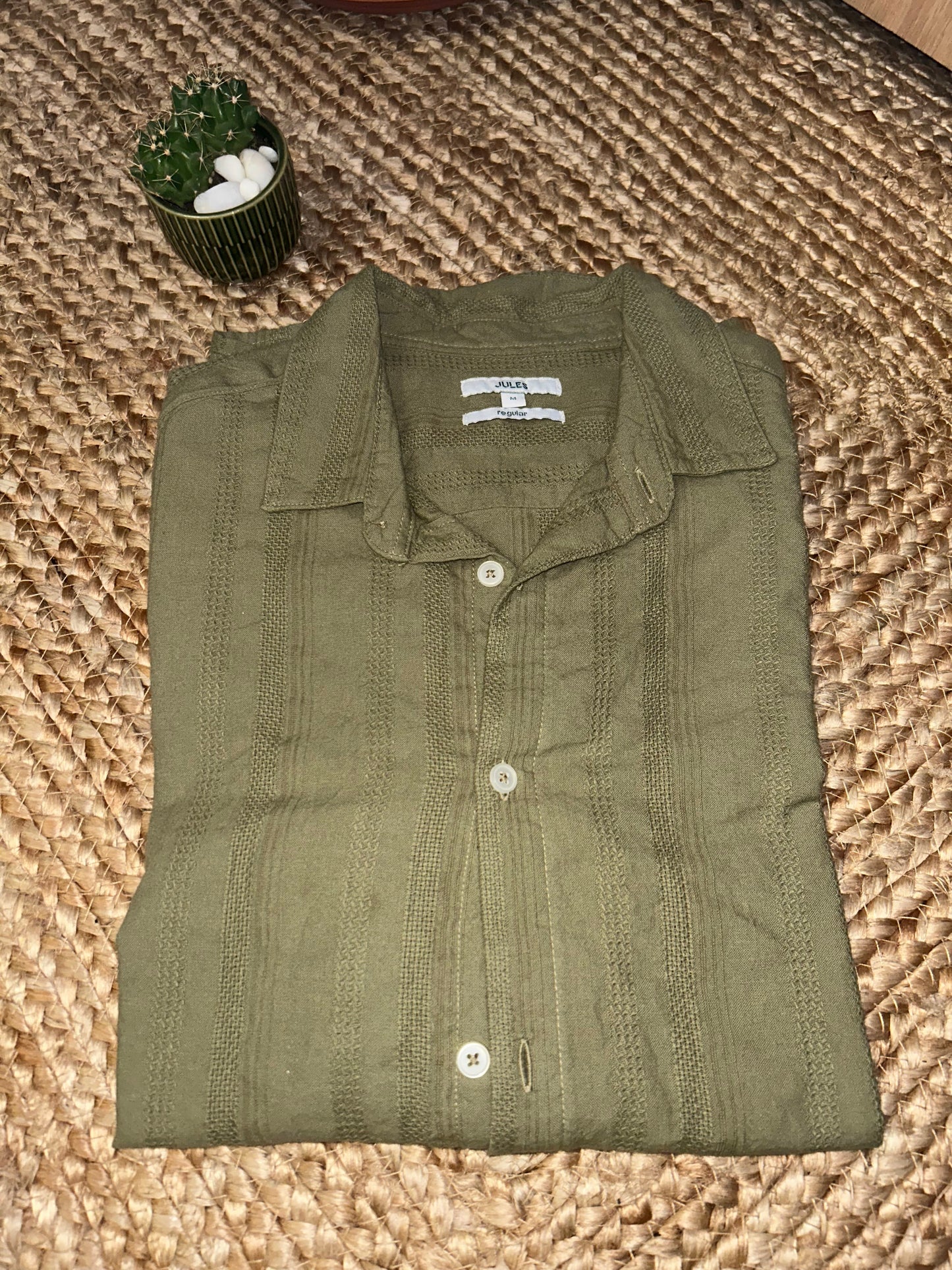Chemise en coton matière texturée - Vert kaki