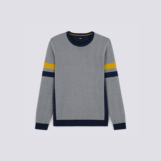 Pull col rond jacquard all-over bandes é