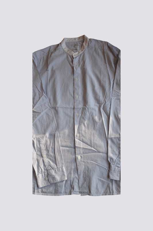 Chemise col mao à fines rayures bleu
