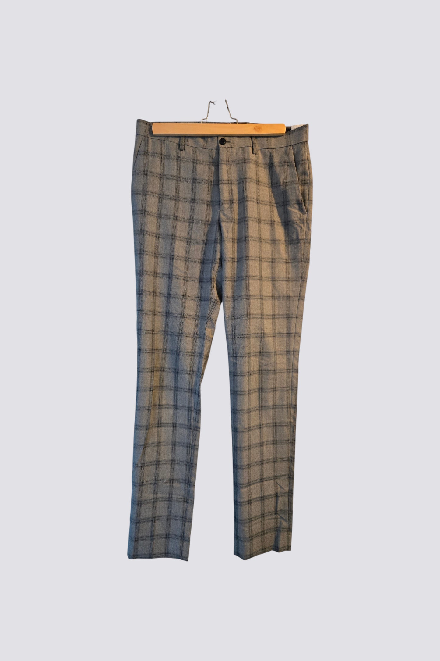 Pantalon gris carreaux bleus
