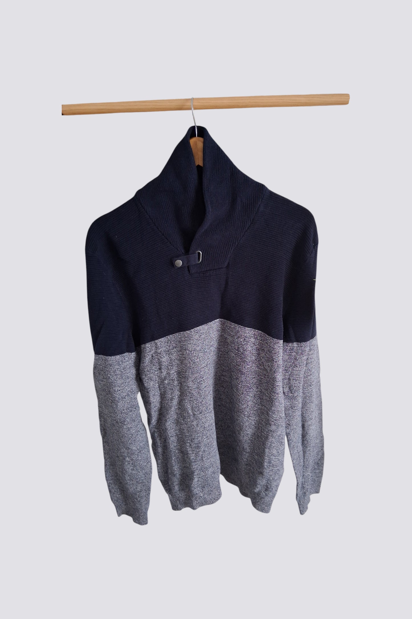 Pull col châle colorblock maille piquée