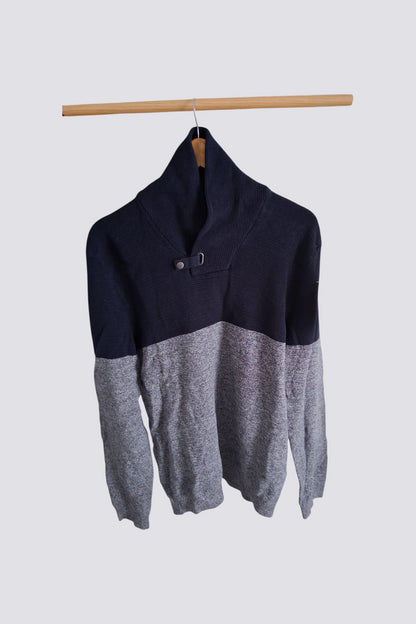 Pull col châle colorblock maille piquée