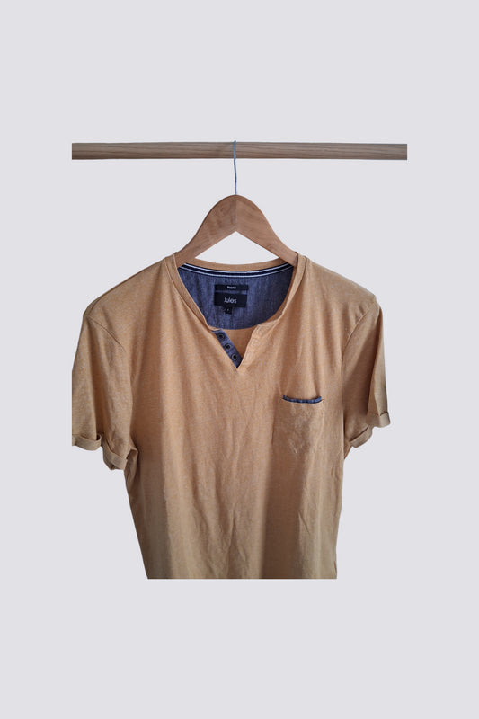 T-shirt col tunisien matière chinée