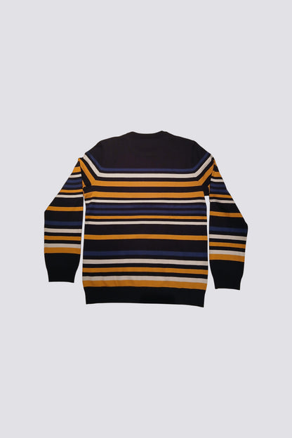 Pull col rond à rayures finitions bord c