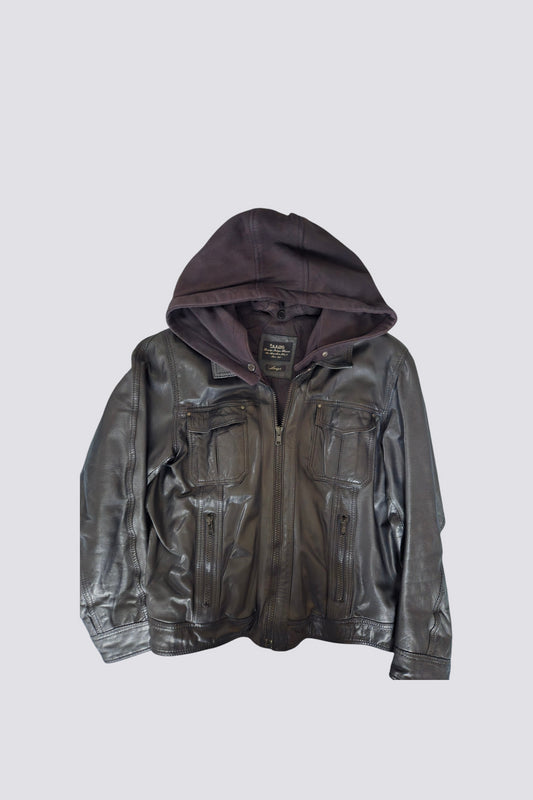 Blouson cuir doublé noir