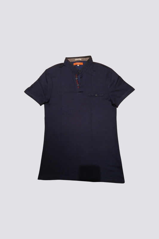 Polo piqué bicolore, coupe slim, col off