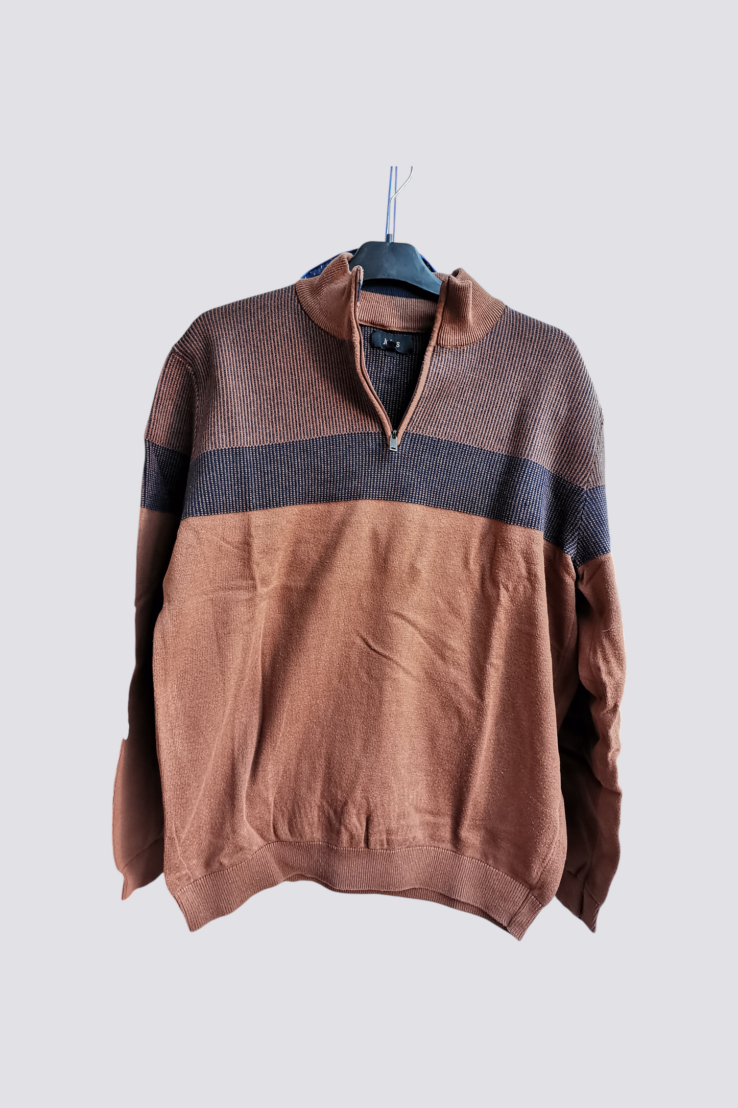 Pull col montant zippé rayé en maille fa