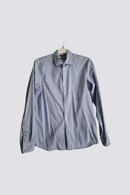Chemise regular sans repassage bleu rayures blanc