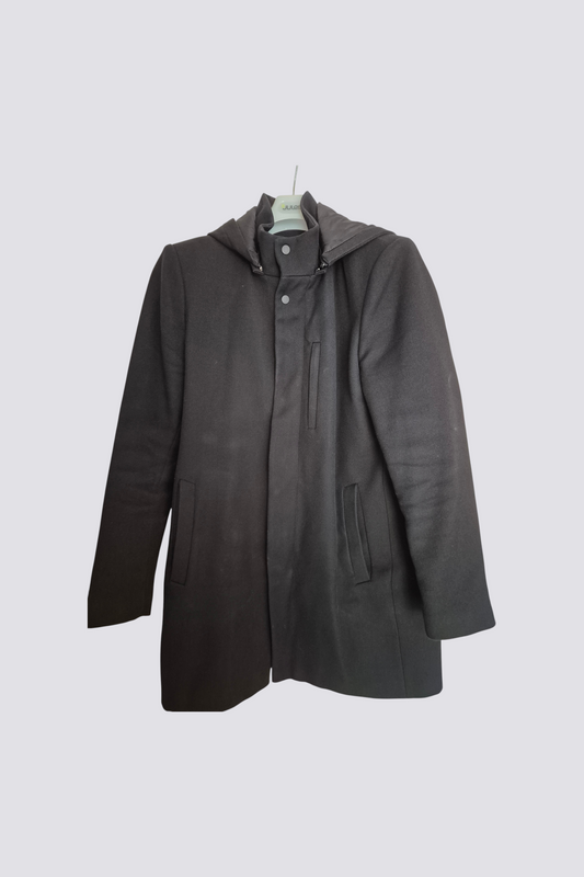 Manteau lainage capuche et parmenture