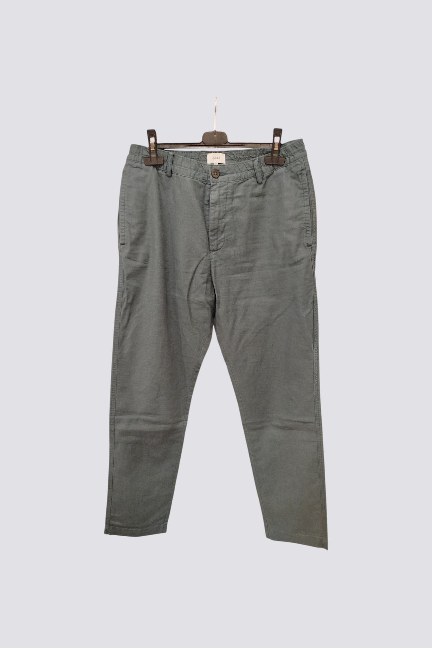 Pantalon droit mélange coton lin Bleu/vert T40