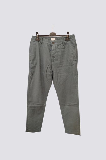 Pantalon droit mélange coton lin Bleu/vert T40