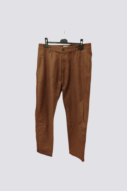 Pantalon droit mélange coton lin Bordeaux / 40