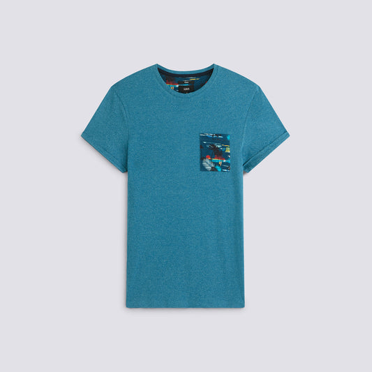 Teeshirt (f) regular bleu canard poche motif tropical