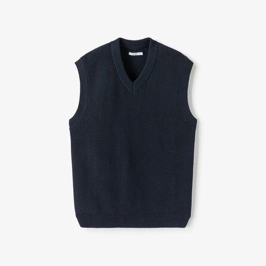 Pull col v sans manches relax - Bleu moyen