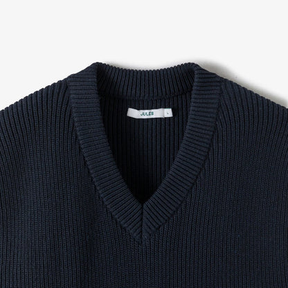 Pull col v sans manches relax - Bleu moyen