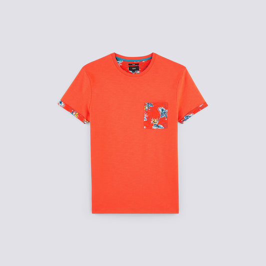 Tee shirt uni manches courtes détail imp