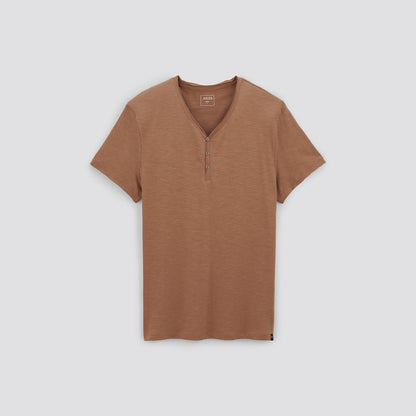 Tee shirt col tunisien matière flammée