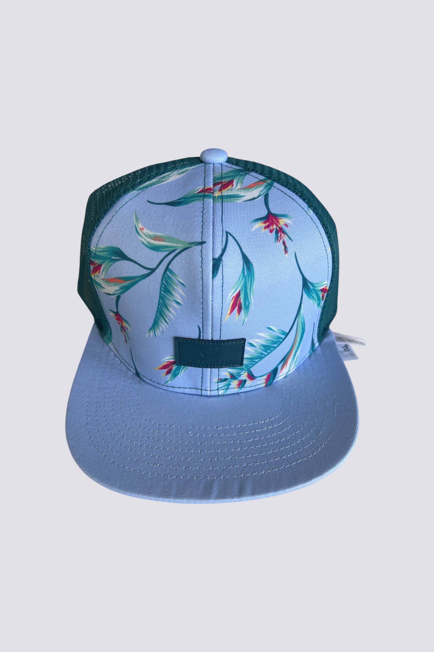 Casquette à fleurs turquoise neuve