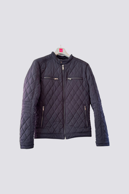 Blouson bleu col biker