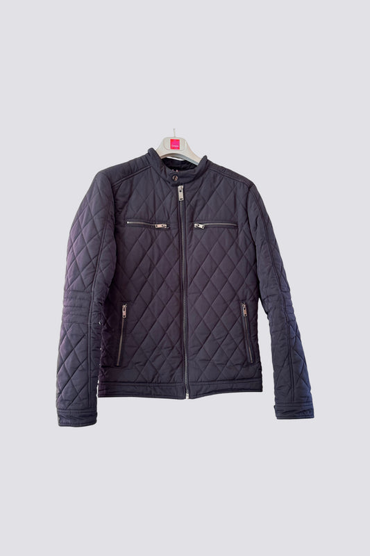Blouson bleu col biker