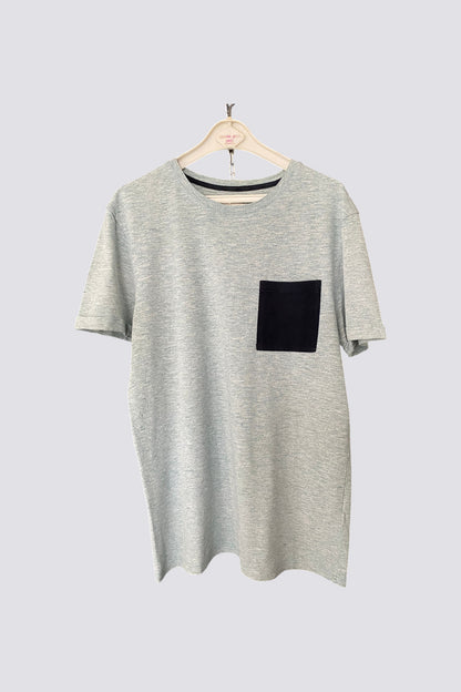 Teeshirt chiné vert turquoise poche noire