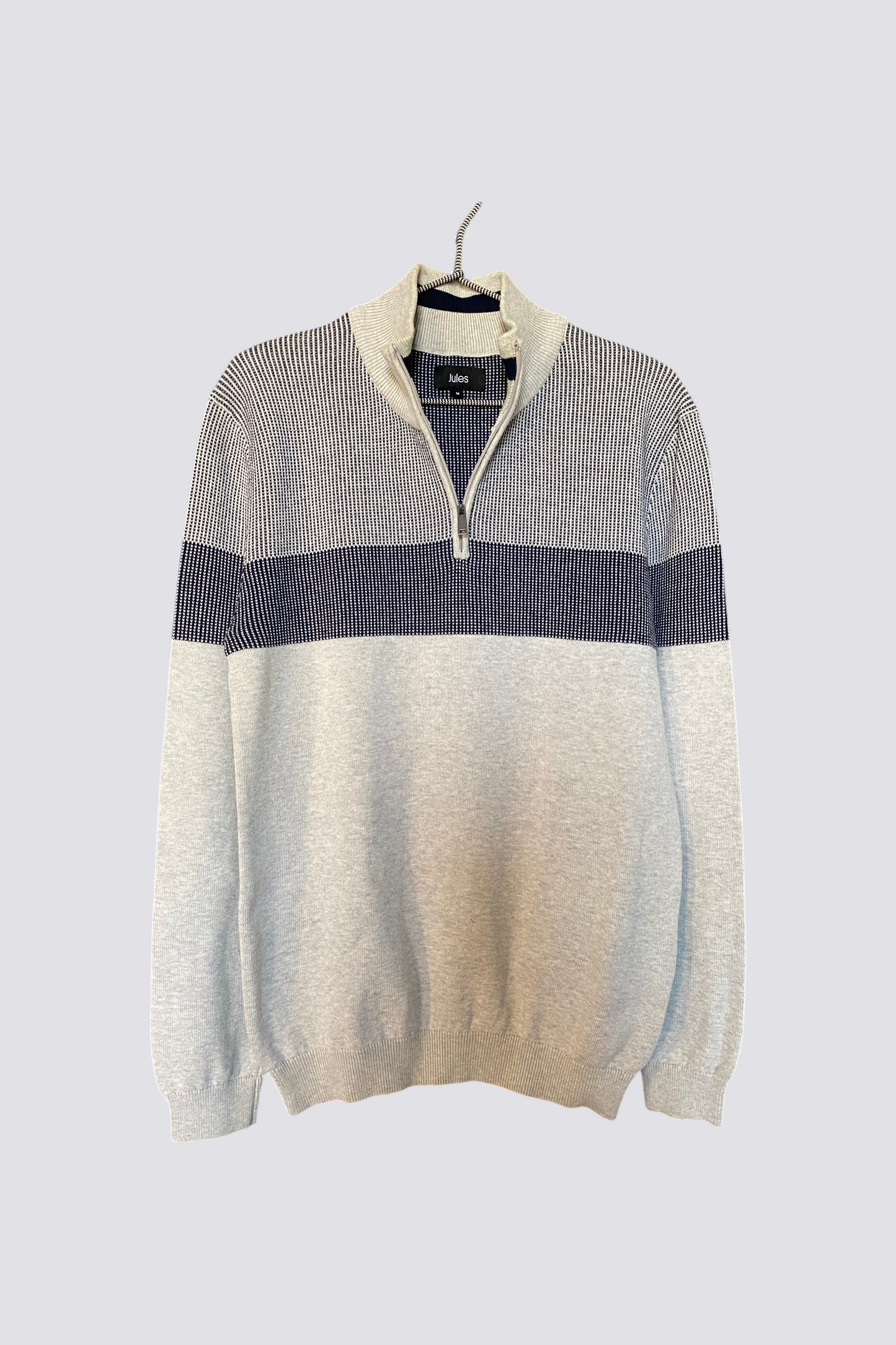Pull col montant zippé rayé en maille fa