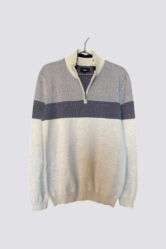 Pull col montant zippé rayé en maille fa