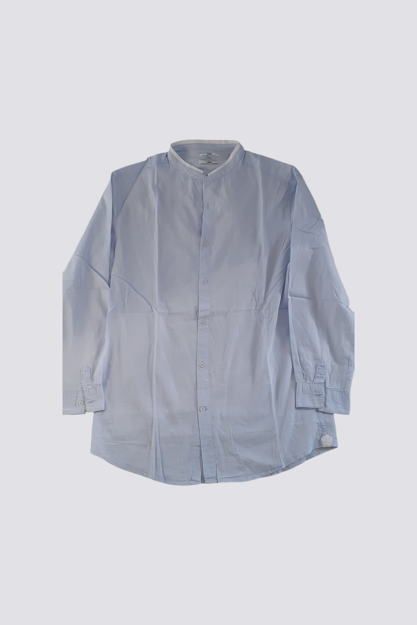Chemise bleu ciel  carreaux fin blanc col maho