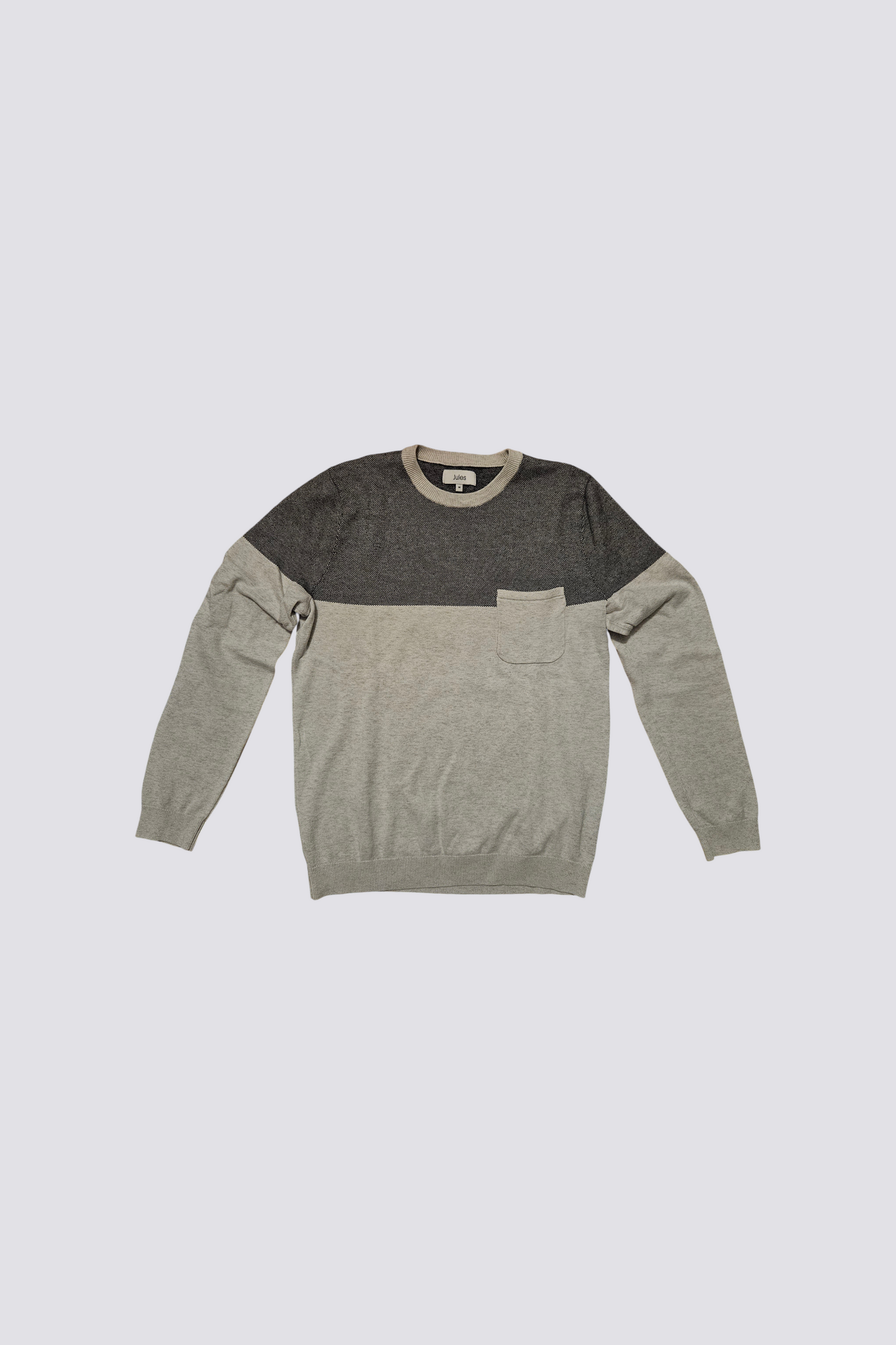 Pull col rond colorblock poche poitrine