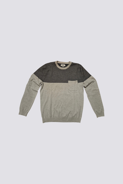 Pull col rond colorblock poche poitrine