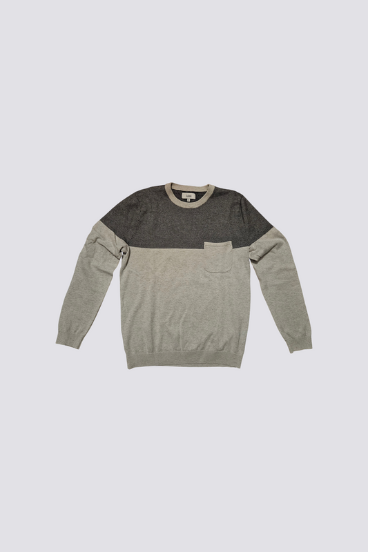 Pull col rond colorblock poche poitrine