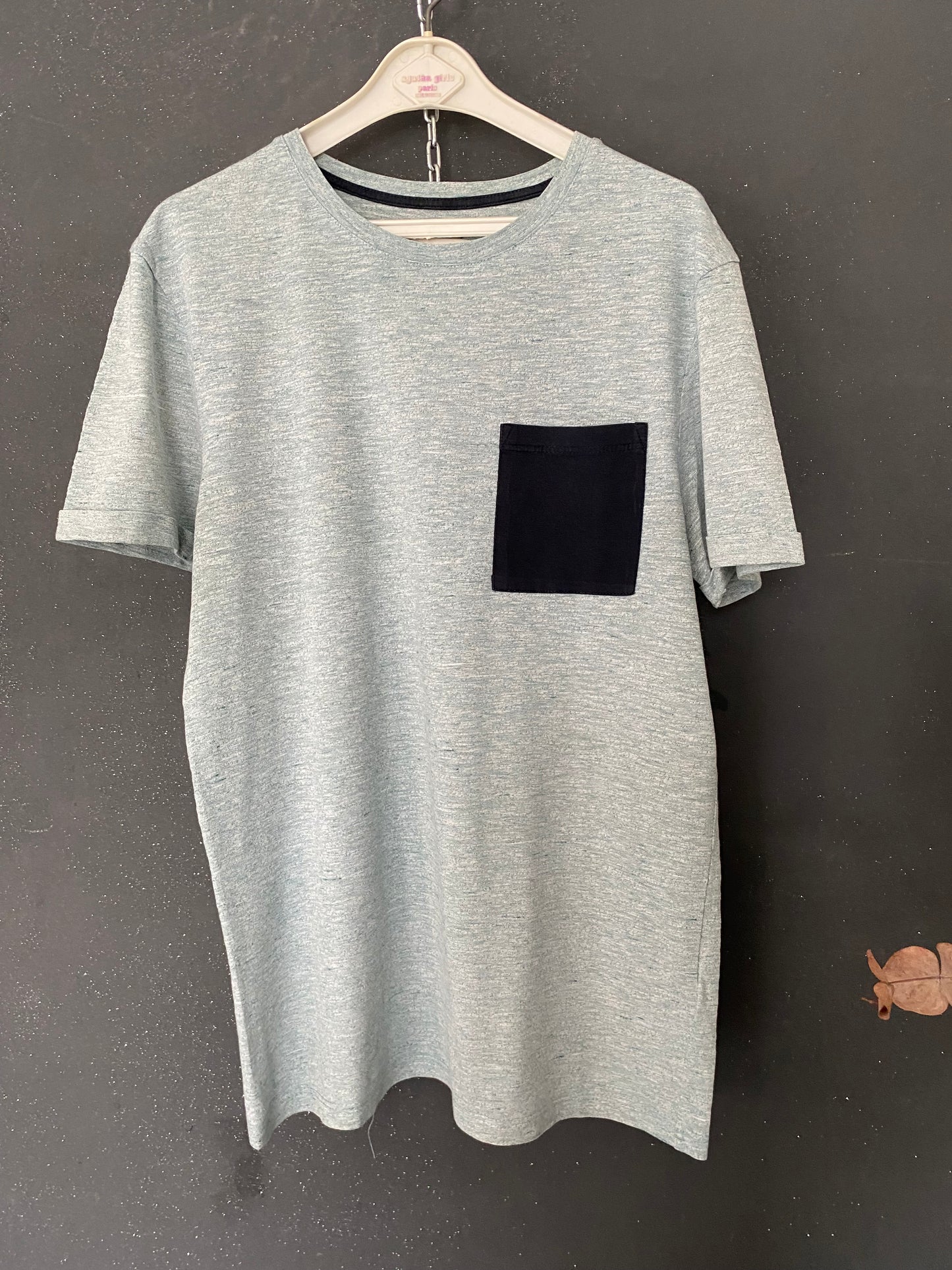 Teeshirt chiné vert turquoise poche noire