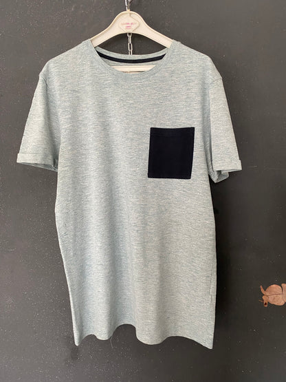 Teeshirt chiné vert turquoise poche noire