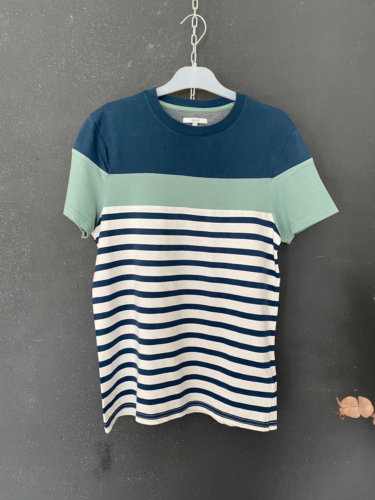 Teeshirt (e) color bloc marinière Vert marine blanc