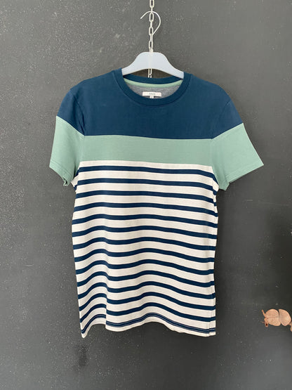 Teeshirt (e) color bloc marinière Vert marine blanc