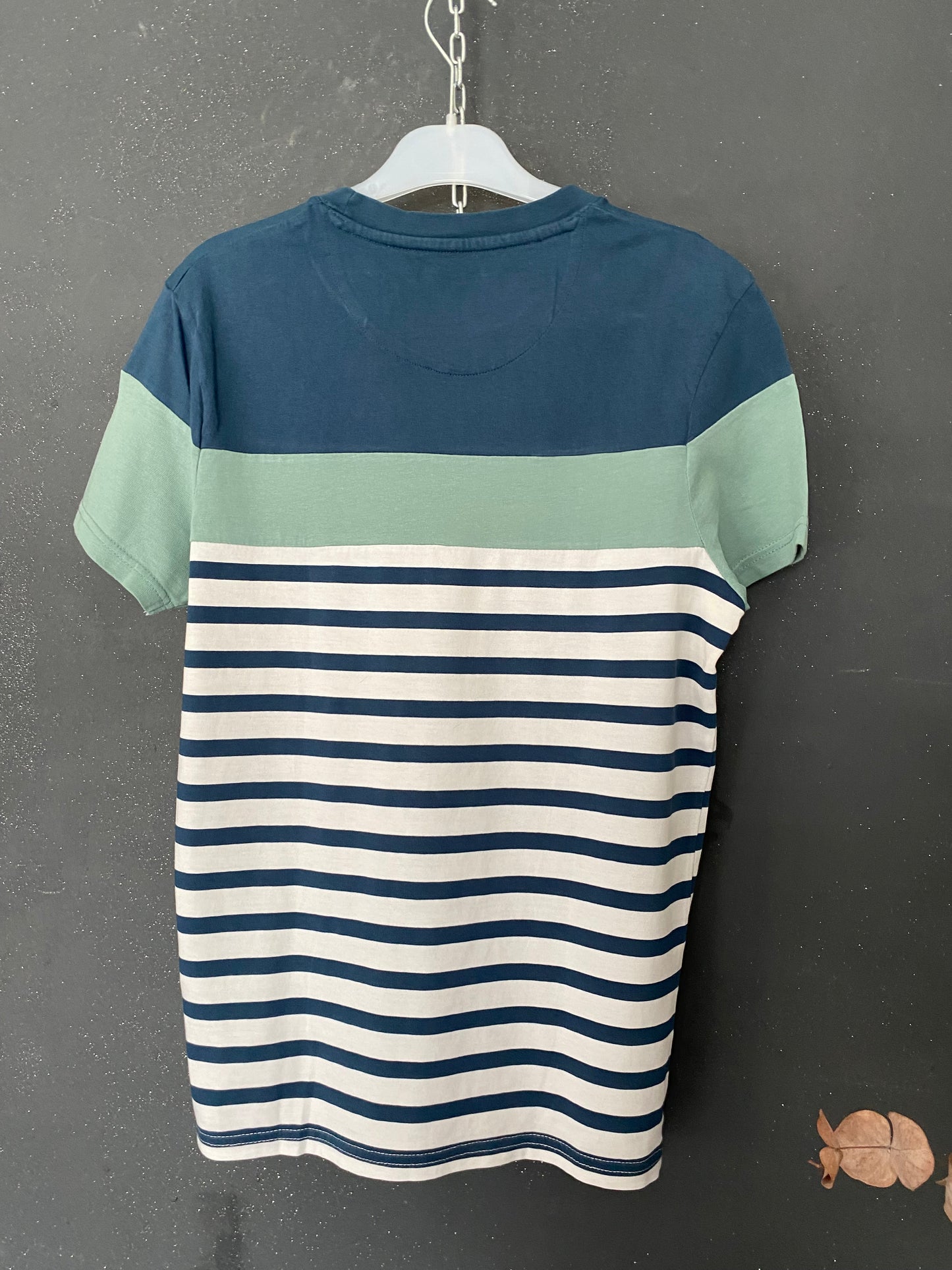 Teeshirt (e) color bloc marinière Vert marine blanc