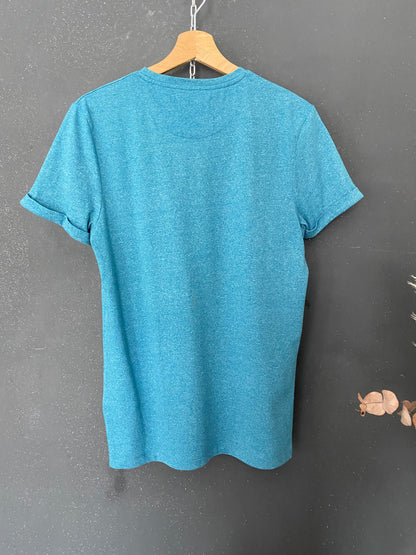 Teeshirt (f) regular bleu canard poche motif tropical