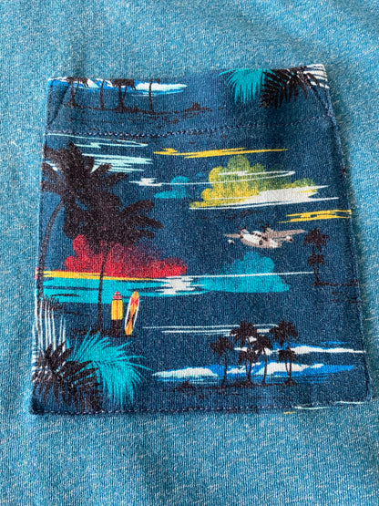 Teeshirt (f) regular bleu canard poche motif tropical
