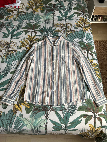 Chemise regular rayures coton lin