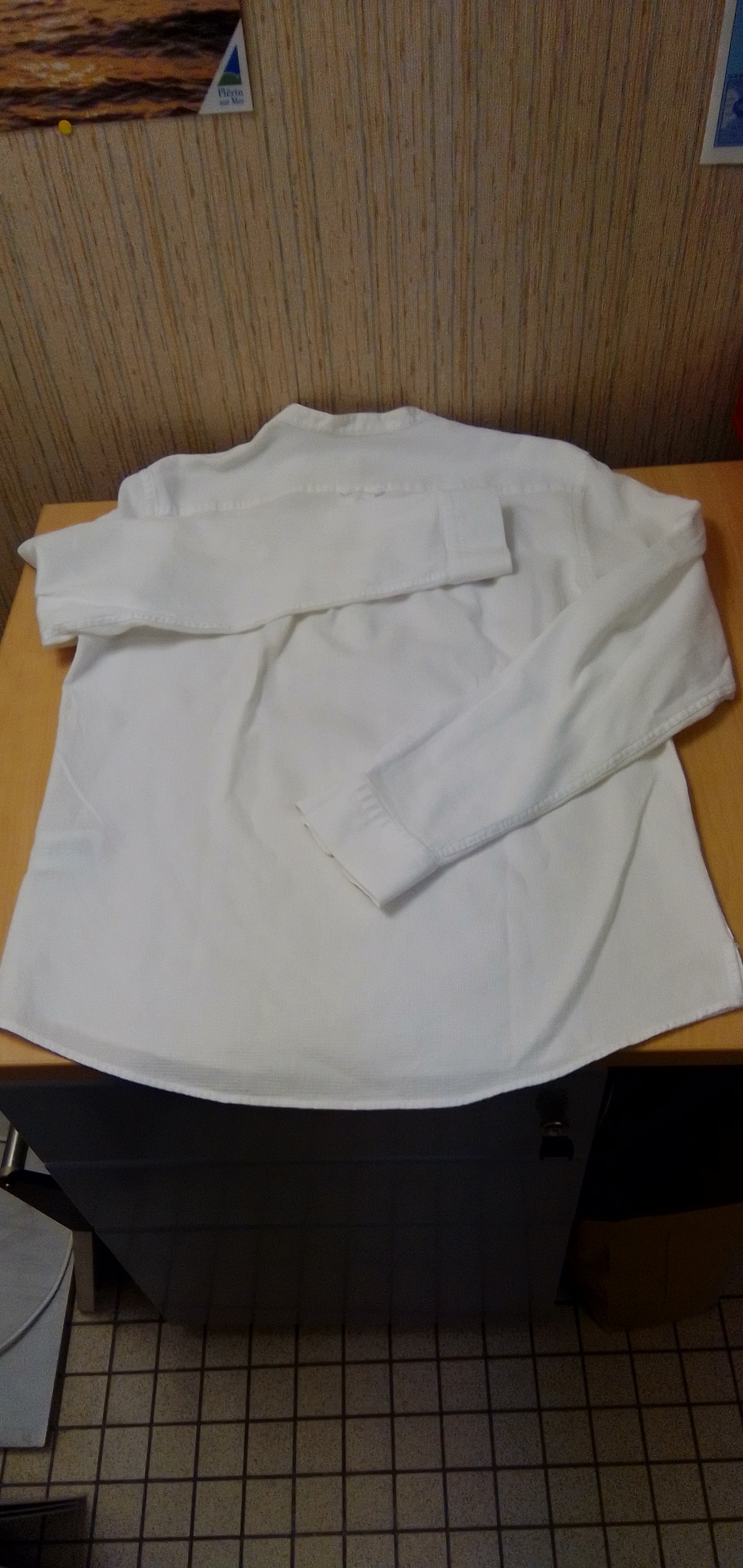 chemise sans col  manches longues blanche s