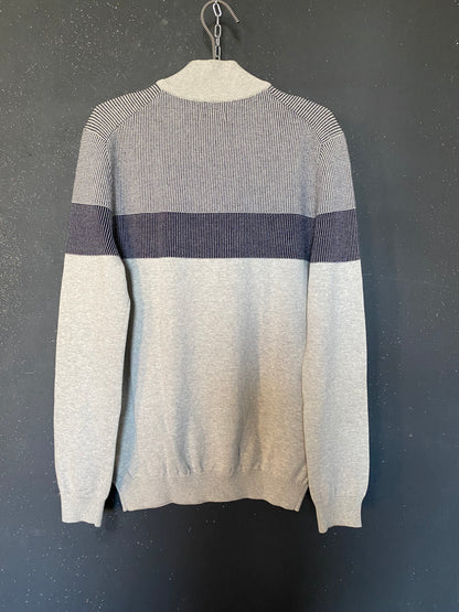 Pull col montant zippé rayé en maille fa