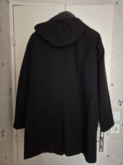 Manteau lainage capuche et parmenture