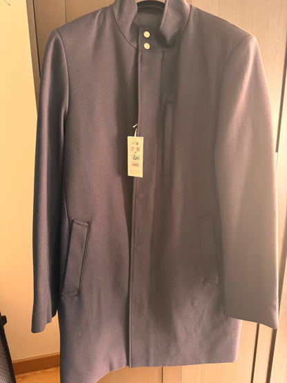 Manteau long bleu marine col officier