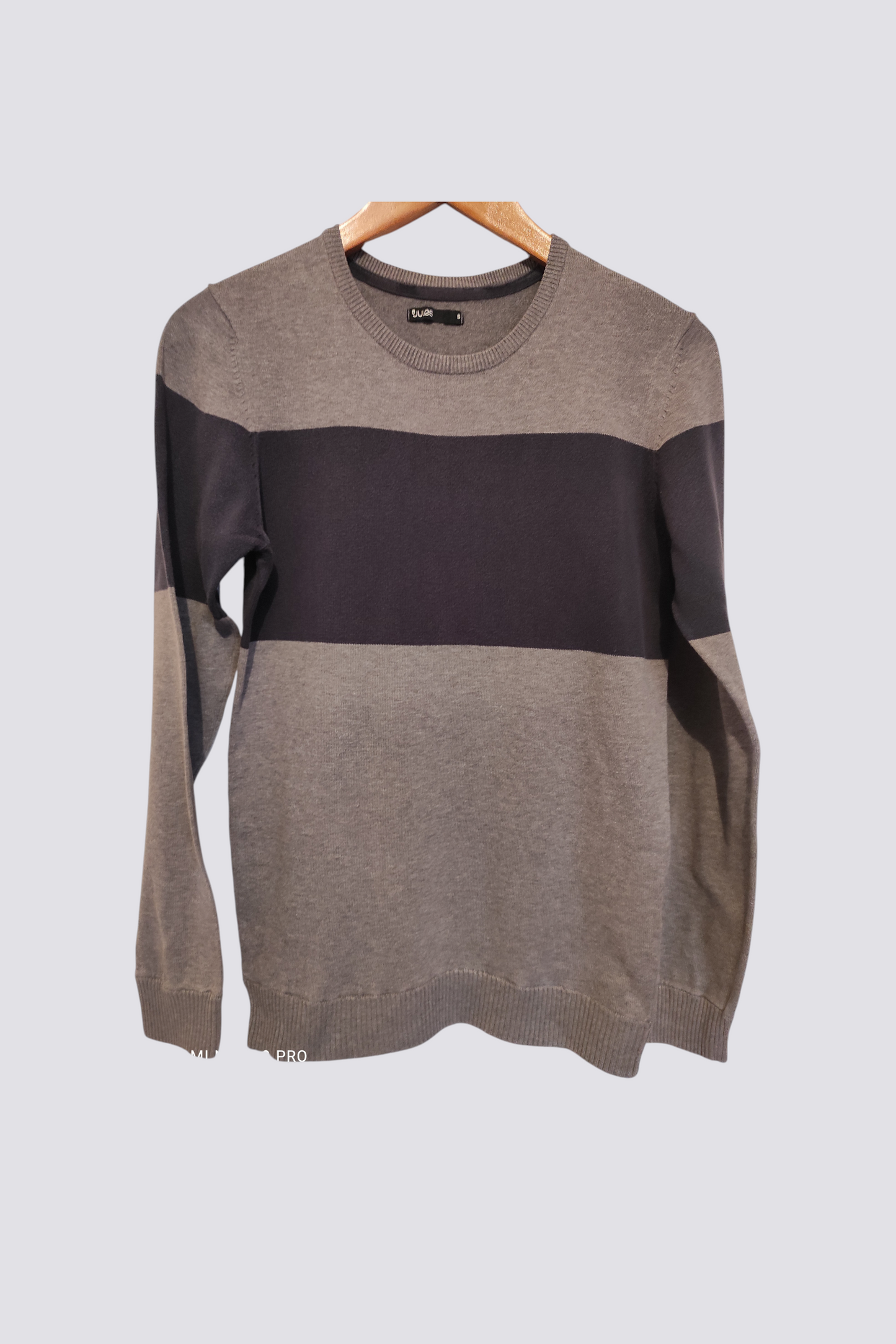 Pull gris rayure bleue marine - S