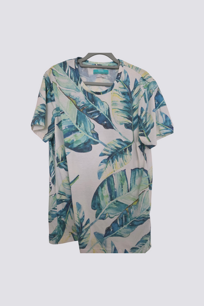 Tee shirt imprimé maxi feuilles tropical