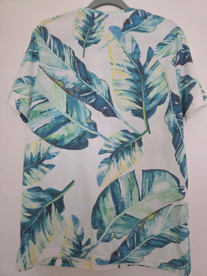 Tee shirt imprimé maxi feuilles tropical