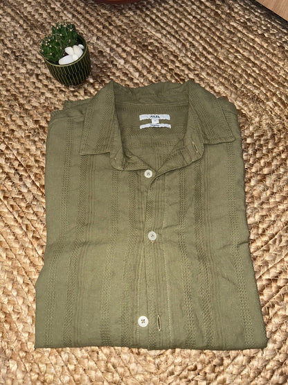 Chemise en coton matière texturée - Vert kaki