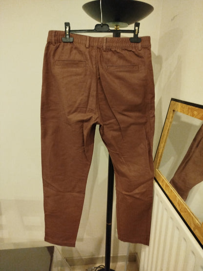 Pantalon droit mélange coton lin Bordeaux / 40