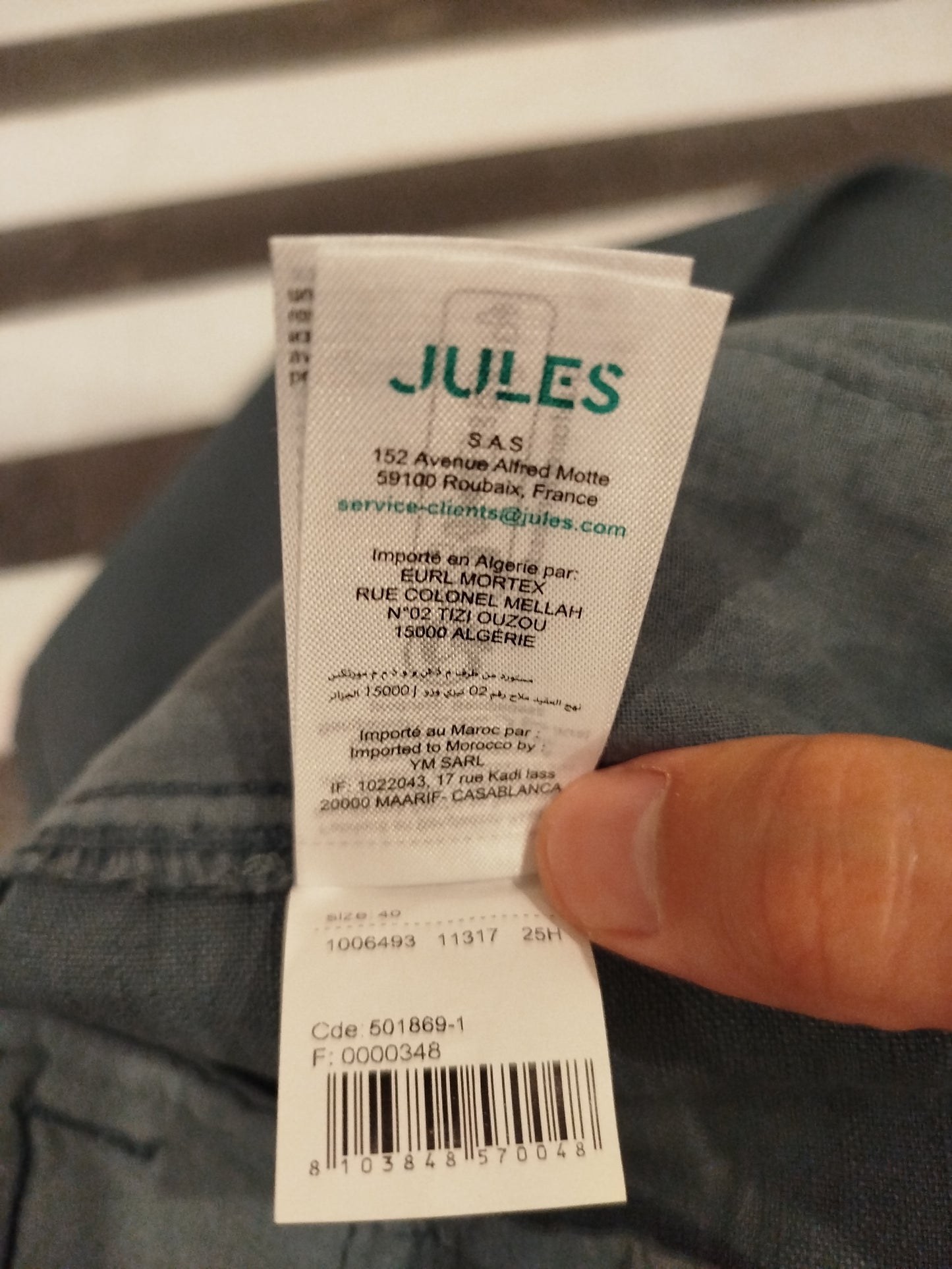Pantalon droit mélange coton lin Bleu/vert T40