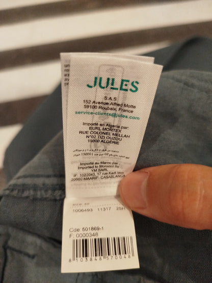 Pantalon droit mélange coton lin Bleu/vert T40